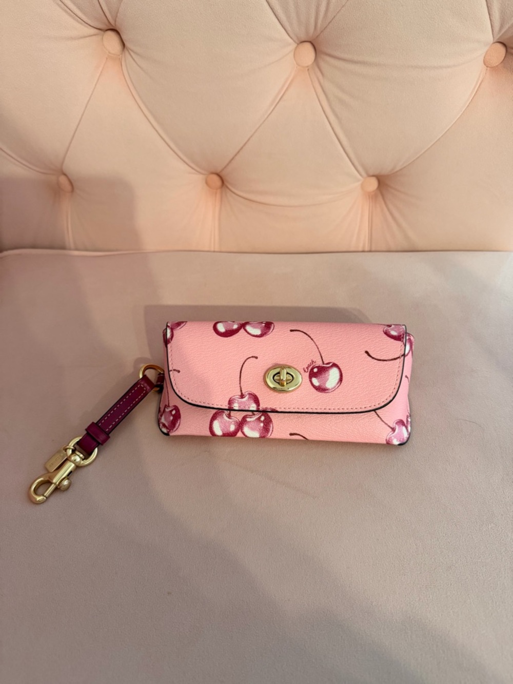 Coach Pink Cherry Print Sunglasses Case with Gold Hardware